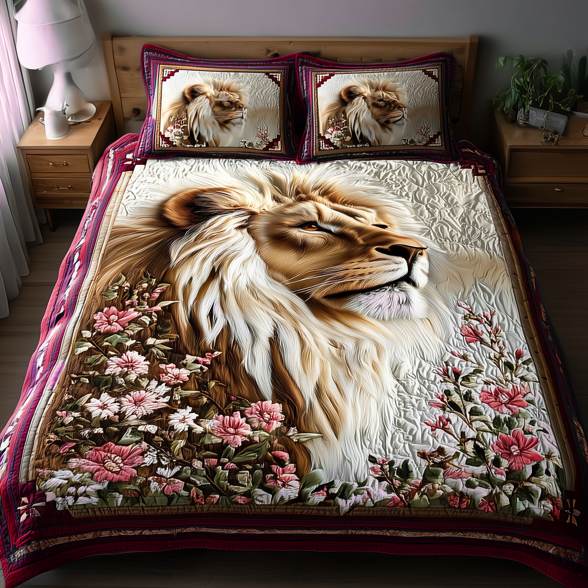 Noble Lion Quilted Bedding Set Bedspread Set Best Presents For Lion Lovers Birthday