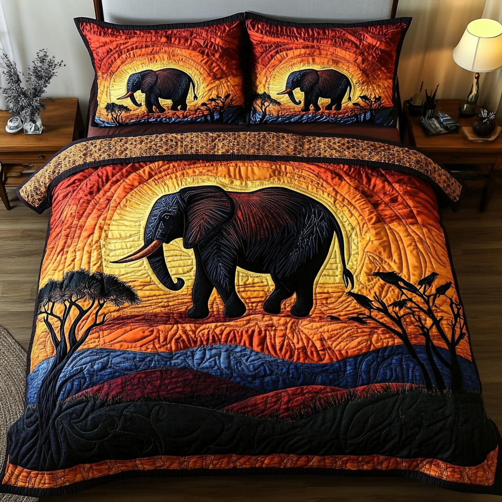 Noble Pachyderm Quilted Bedding Set Aesthetic Room Decor Elephant Christmas Gifts