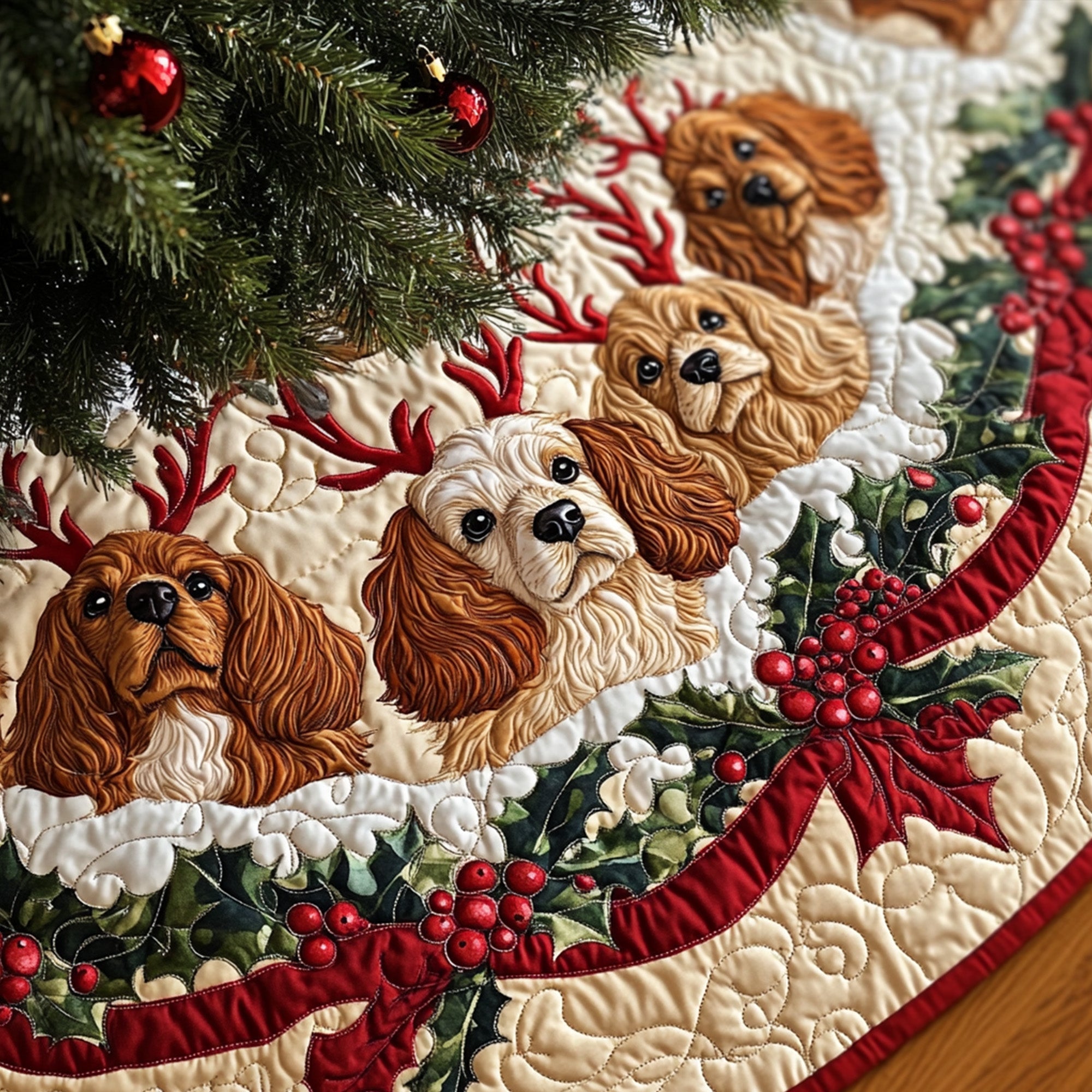 Noble Paws Quilted Christmas Tree Skirt Seasonal Tree Area Decoration