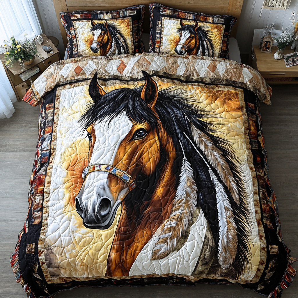 Noble Ride Quilted Bedding Set Best Bed Sheet Set Gifts For Female Horse Lovers