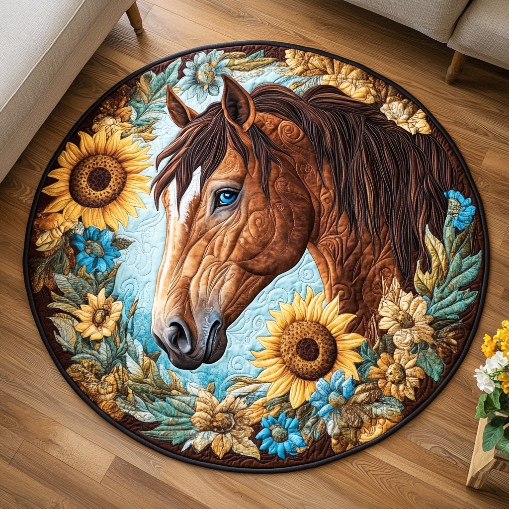 Noble Spirit Quilted Round Mat Outdoor Entryway Decor Practical Gifts For Horse Owners