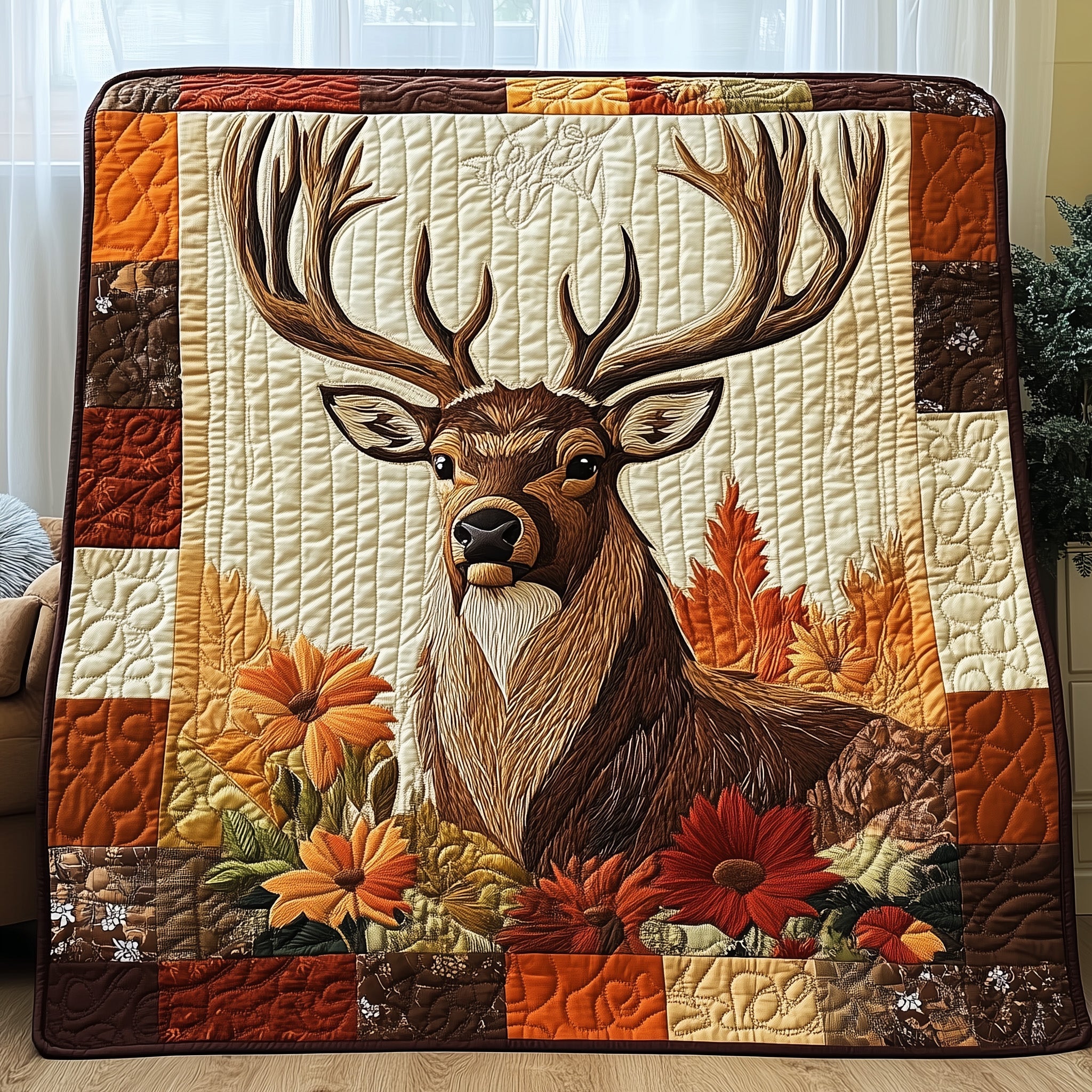 Noble Stag Quilted Blanket Merchandise Throw BlanketDeer Themed Gifts For Him Christmas
