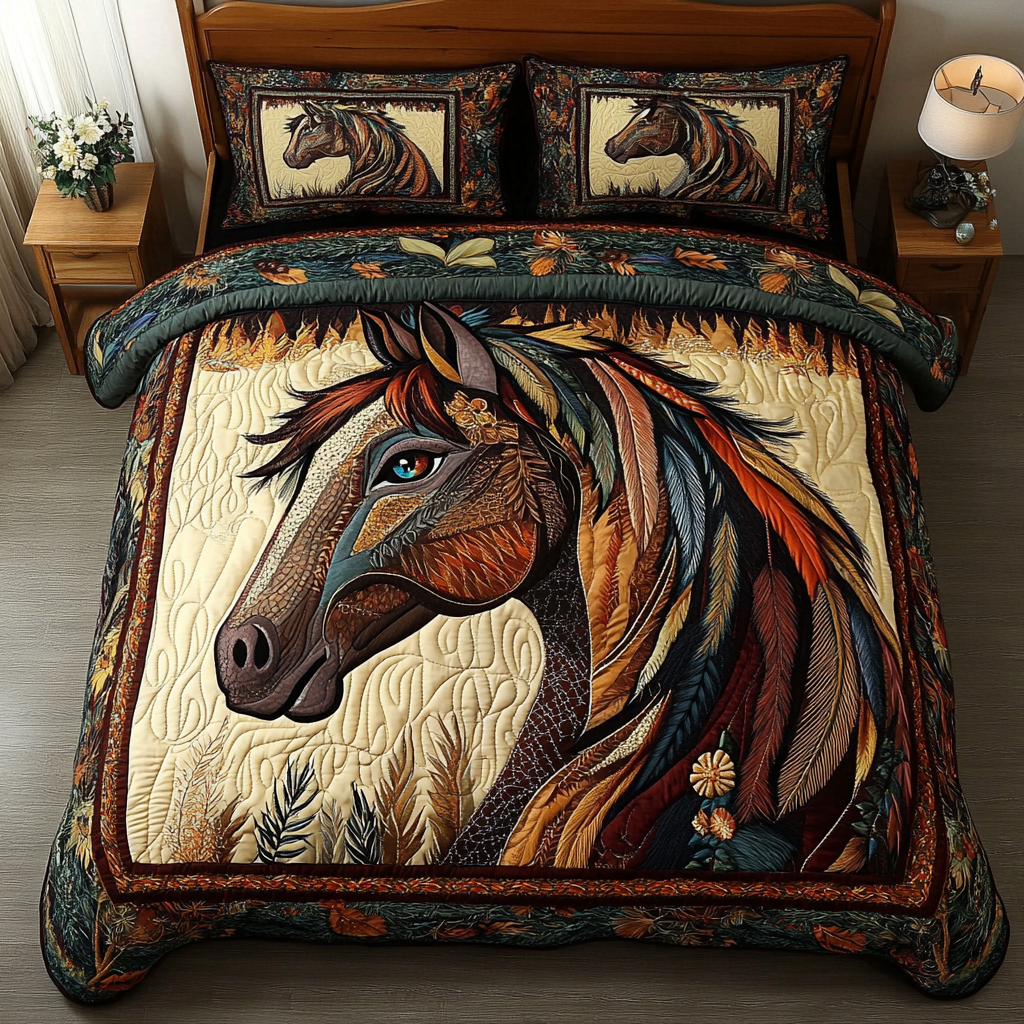 Noble Steed Quilted Bedding Set Aesthetic Room Decor Christmas Gifts For Horse Racing Lovers