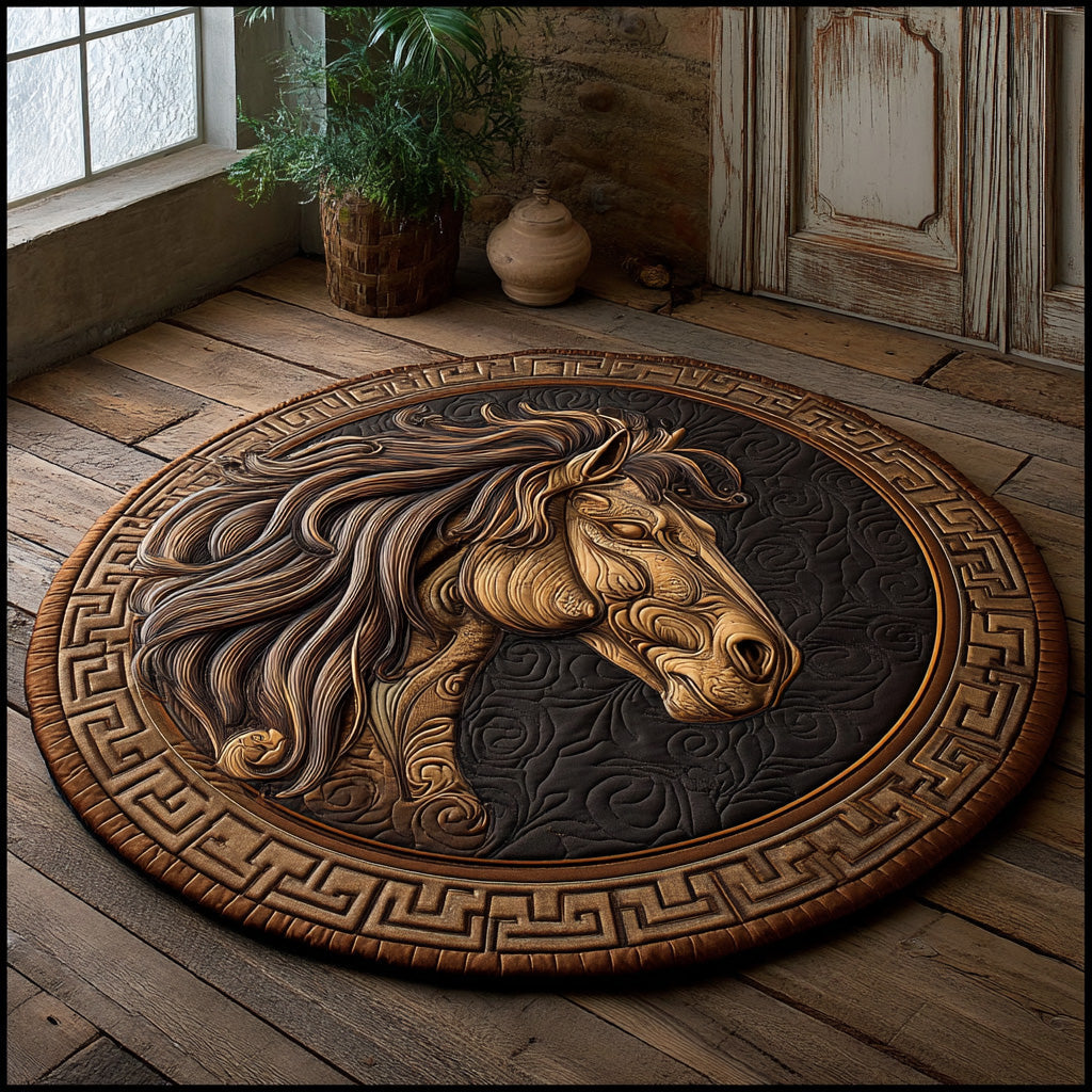 Noble Steed Quilted Round Mat Unique Front Door Decor Horse Themed Gifts For Adults