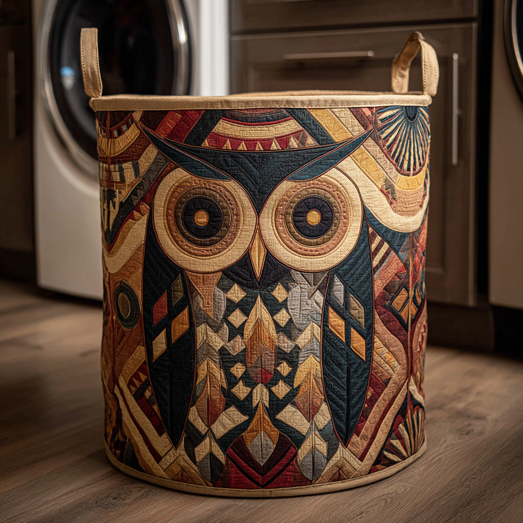 Noble Tribal Owl Quilted Laundry Basket Compact Quilted Laundry Hamper for Small Spaces