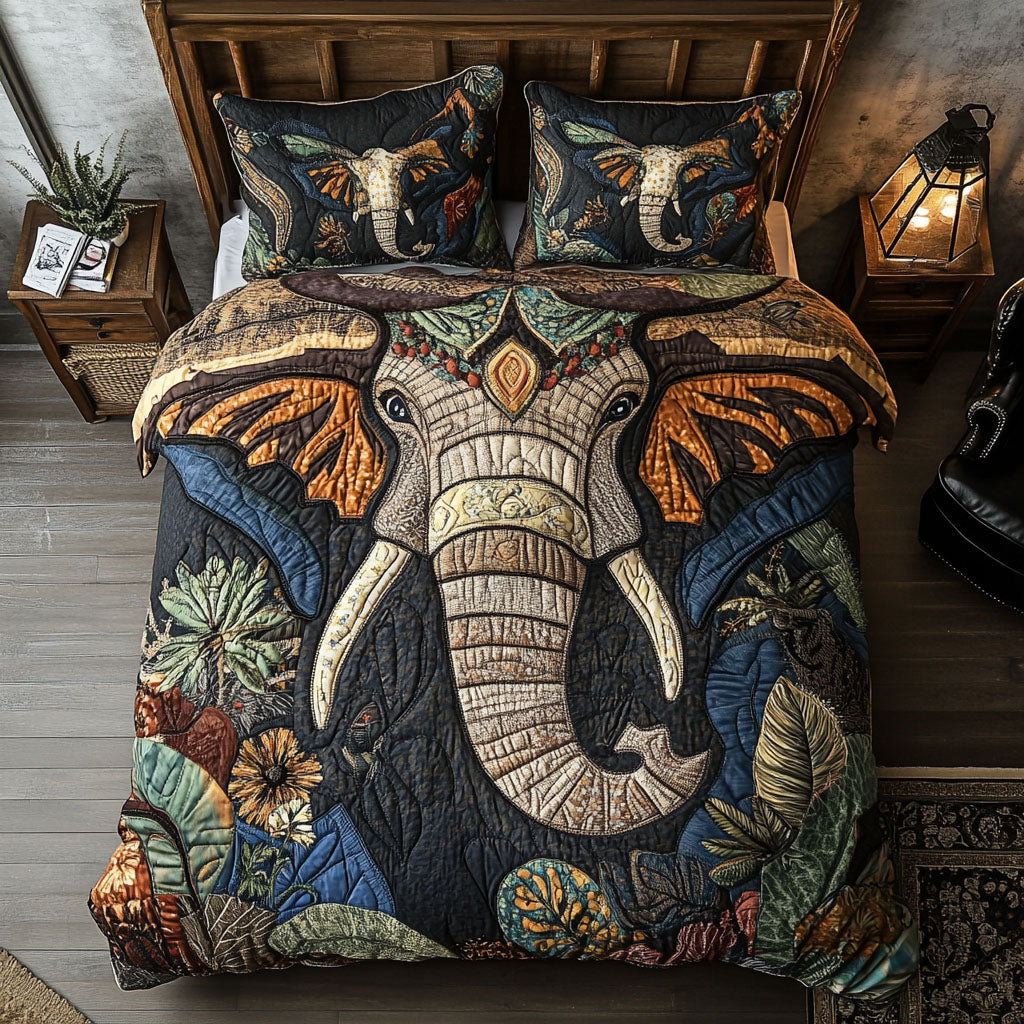 Noble Tusks Quilted Bedding Set Holiday Season Duvet Cover Set Best Presents For Elephant Lovers Birthday