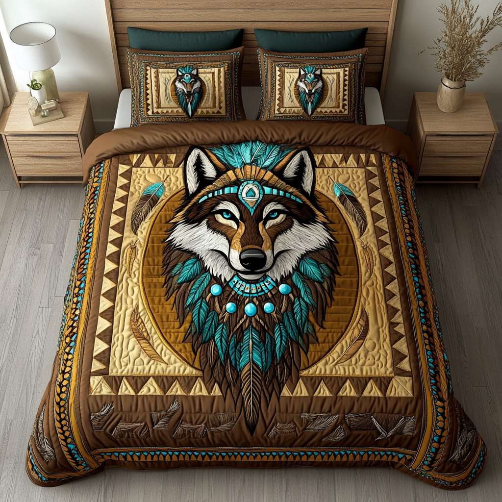Noble Wolf Quilted Bedding Set Bed Room Decoration Gifts For People Who Like Wolves