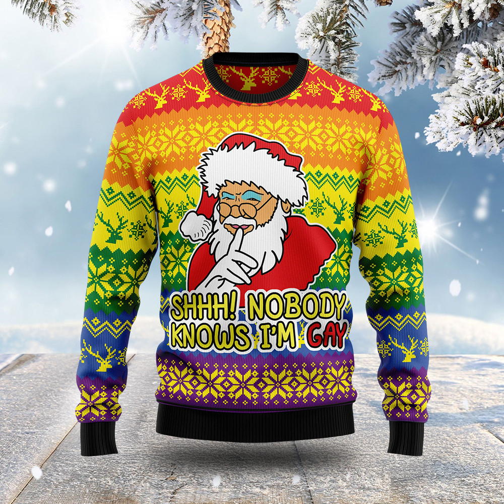 Nobody Knows I'm Gay Ugly Christmas Sweater Santa Claus Christmas Gifts For Friends