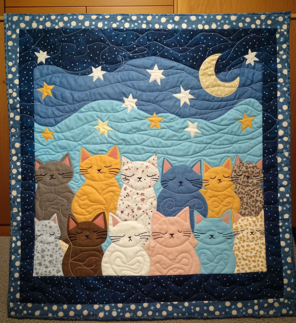 Nocturnal Cat Bliss Quilted Blanket Cute Blankets For Her