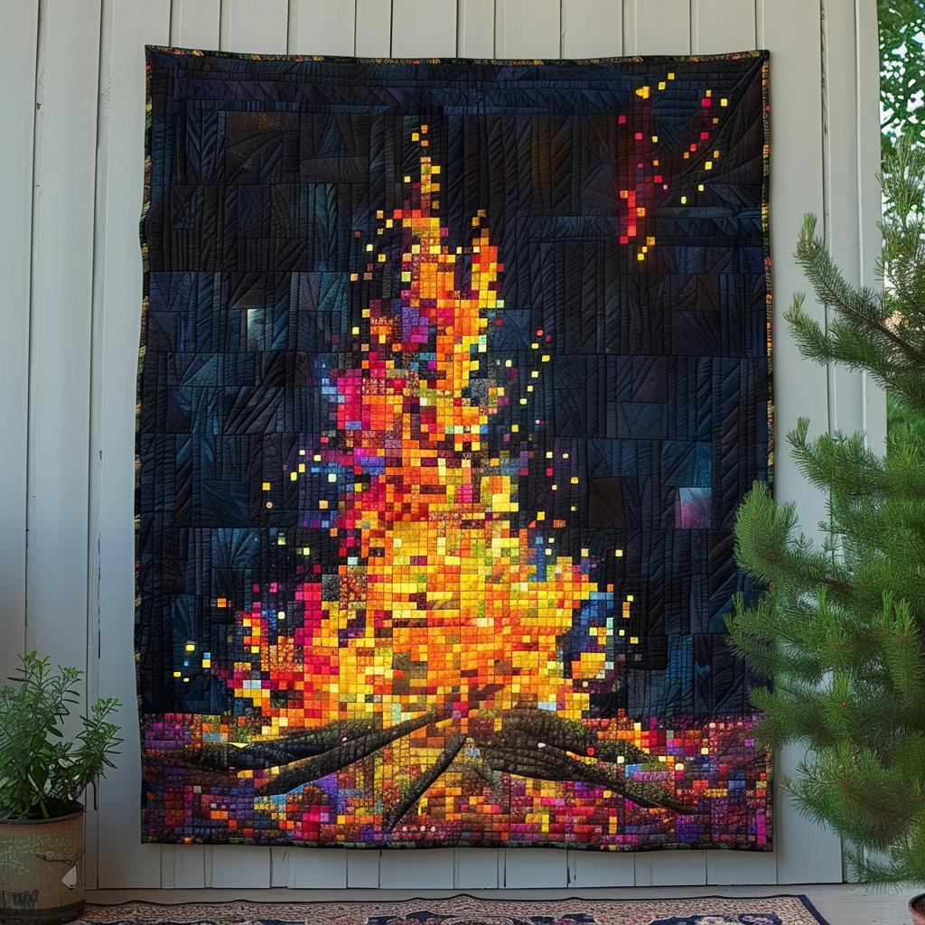 Nocturnal Fire Quilted Blanket Gifts For Camping Lovers