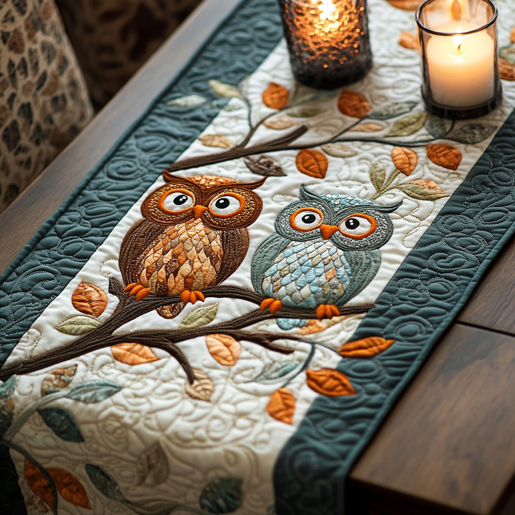 Nocturnal Glow Quilted Table Runner Dining Table Decor Owl Gifts For Adults