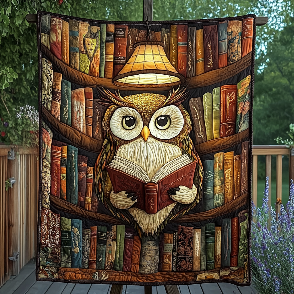 Nocturnal Knowledge Quilted Blanket Gift For Owl Lover