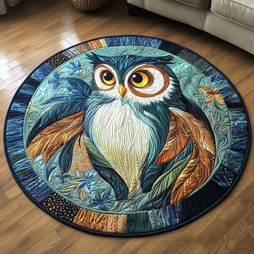 Nocturnal Wings Quilted Round Mat Christmas Decor For Entryway Owl Gifts For Men