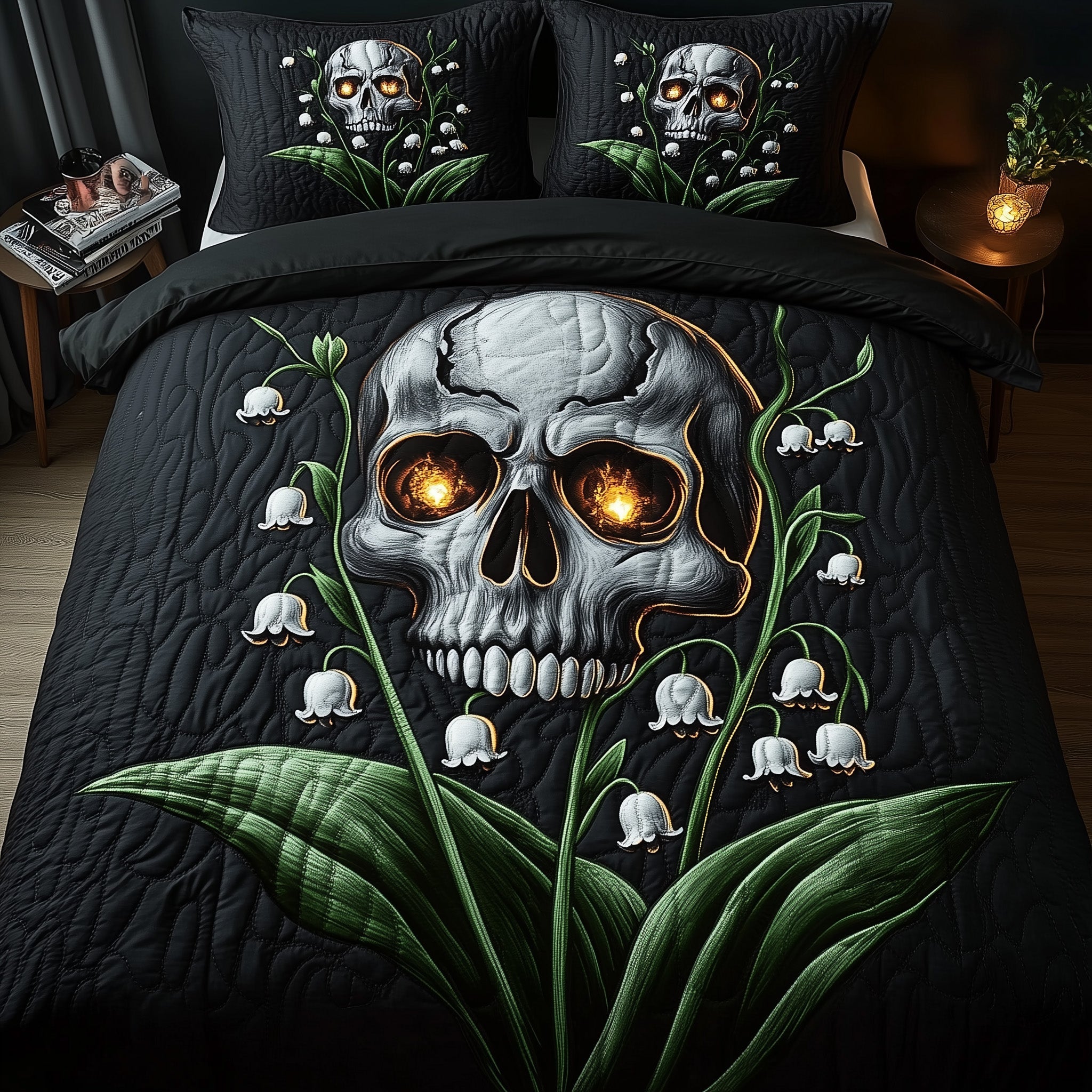 Nocturne Skull Quilted Bedding Set Duvet Cover Merchandise Skull Related Gifts