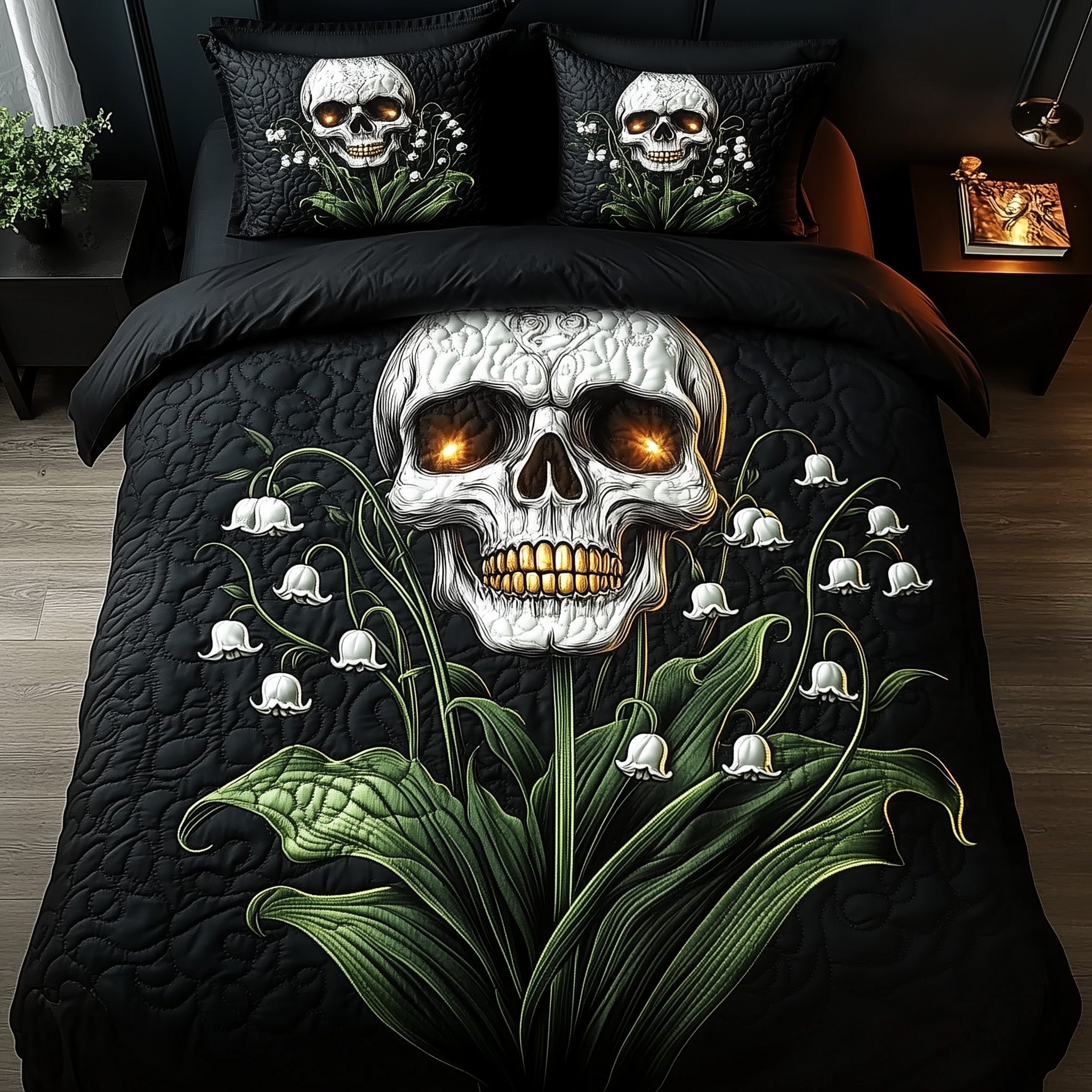 Nocturne Skull Quilted Bedding Set Duvet Cover Merchandise Unusual Skull Gifts