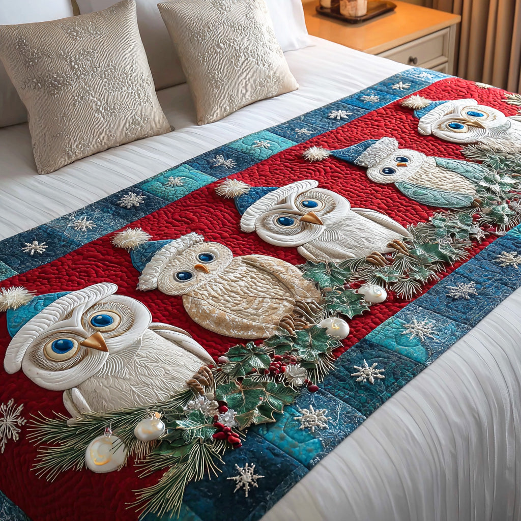 Noel Forest Watcher Quilted Bed Runner Bed Decor Unique Owl Gift Items