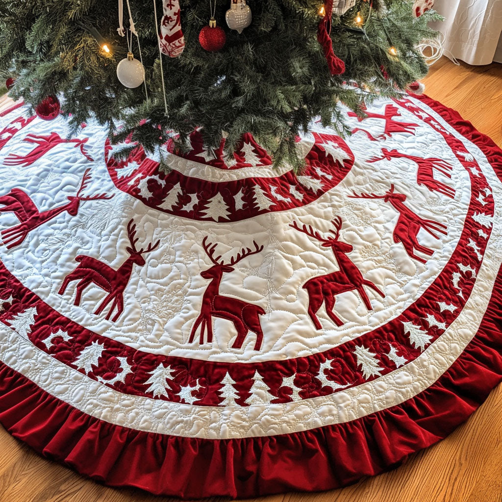 Noel In The Pines Quilted Christmas Tree Skirt Festive Tree Base Cover