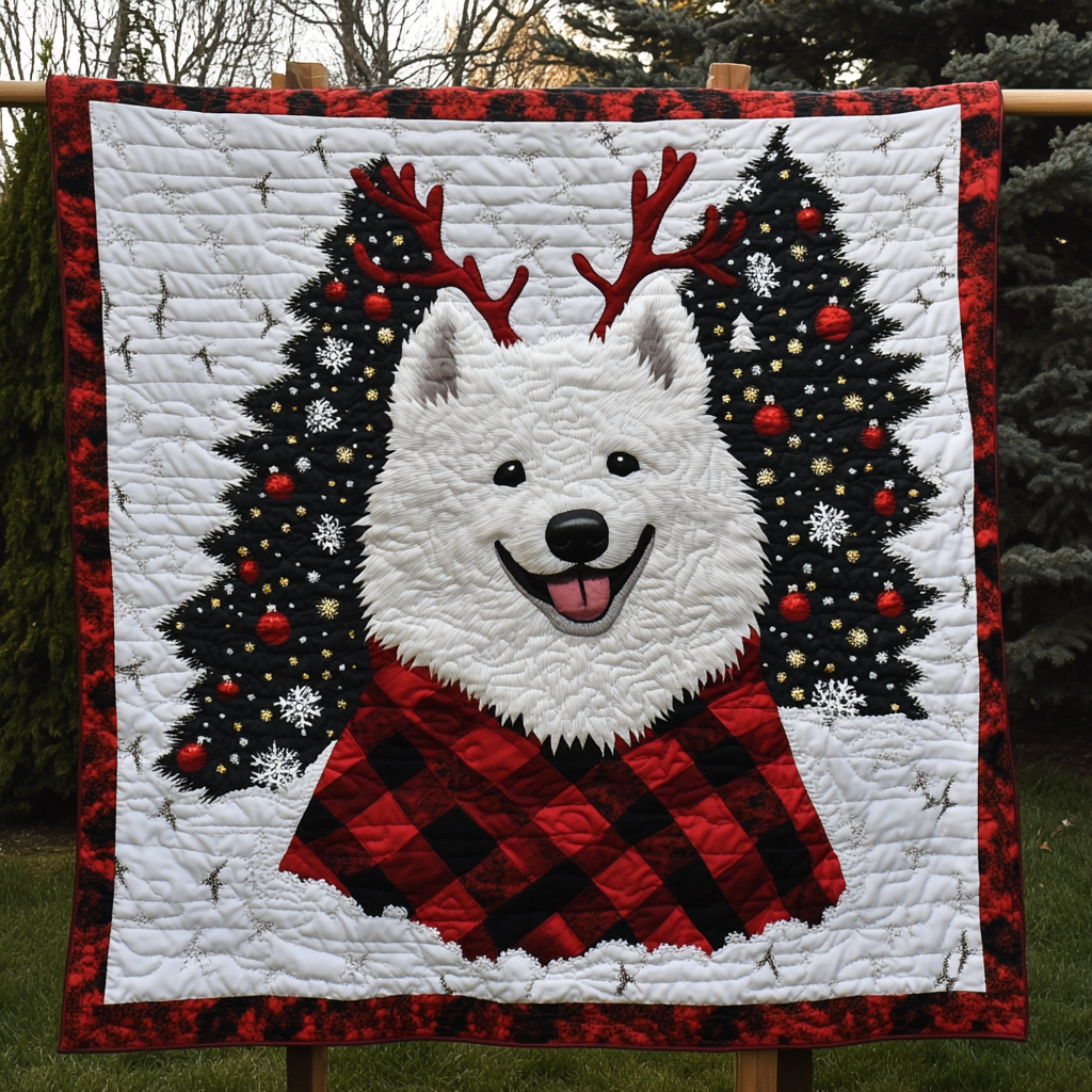 Noel Night With Samoyed Quilted Blanket Dog And Owner Gift Ideas