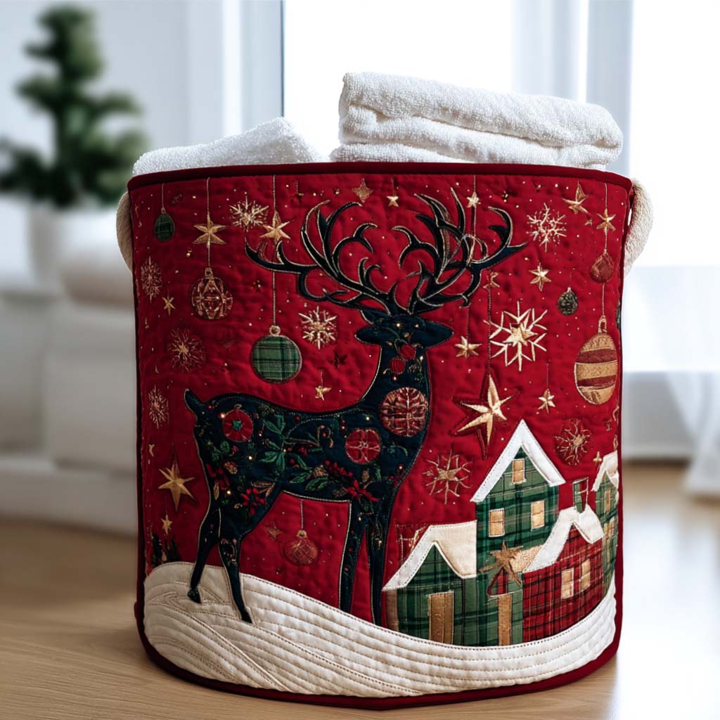 Noel Reindeer Quilted Laundry Basket Home Essential Gift Quilted Laundry Basket with Style