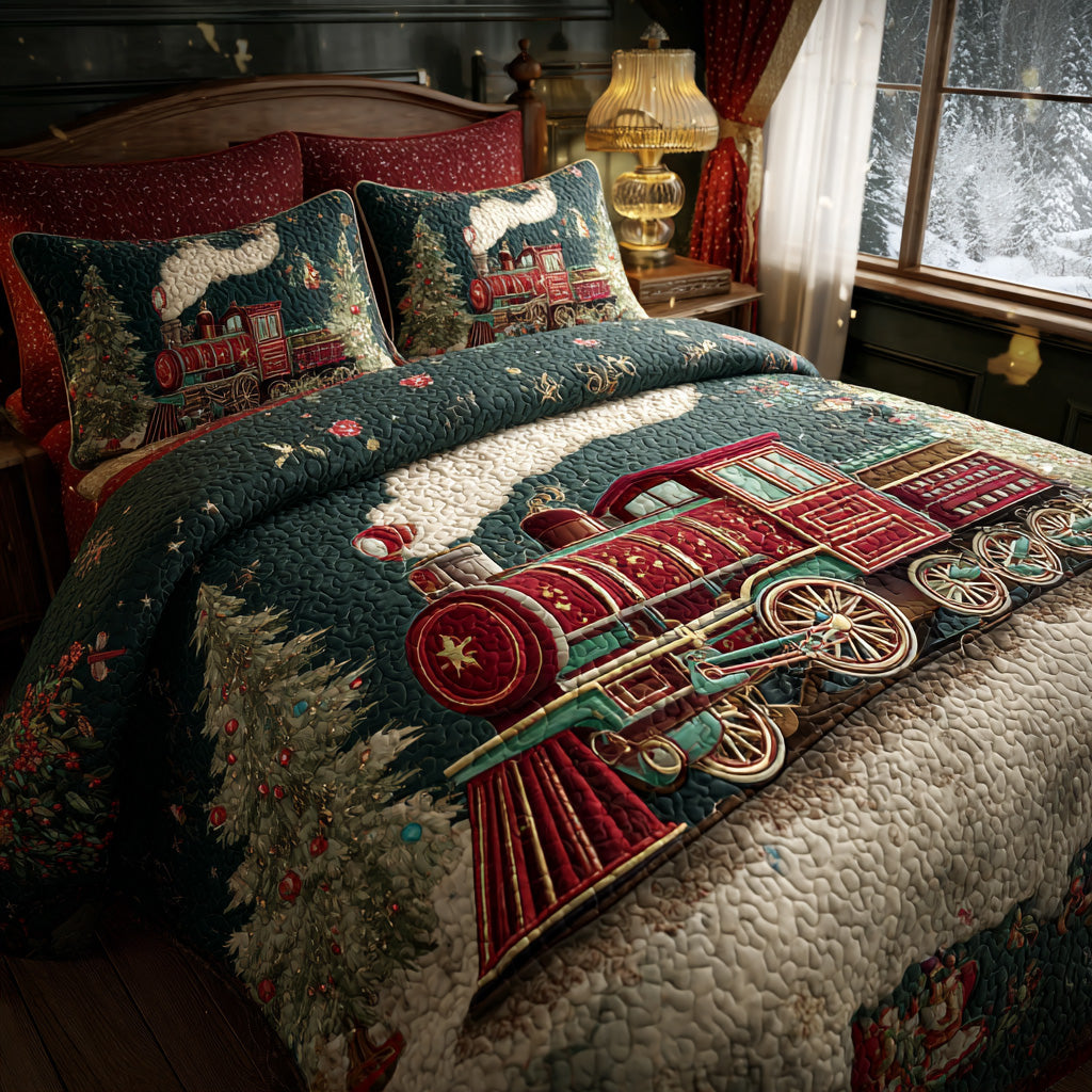 Noel Train Quilted Bedding Set Unique Bedding Gift for Family Gatherings