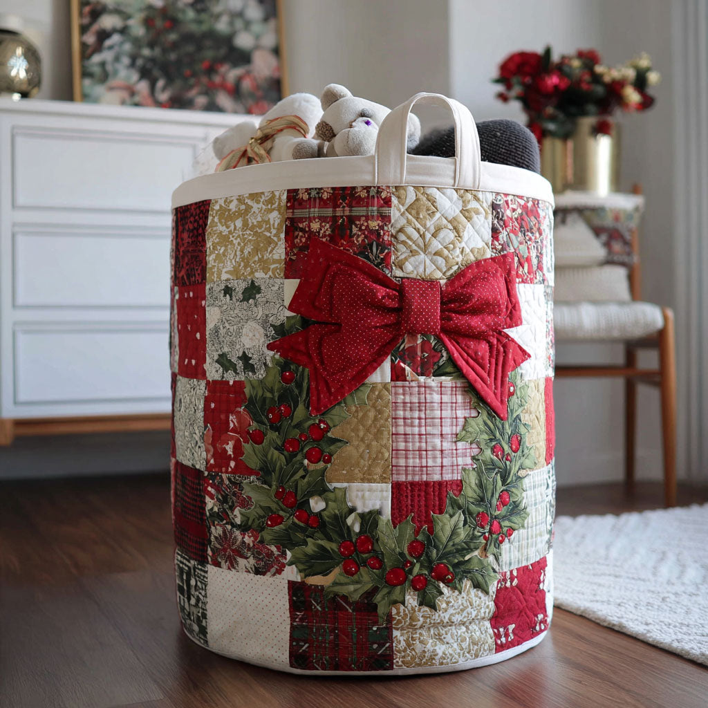 Noel Wreath Charm Quilted Laundry Basket Mother's Day Merch Gift