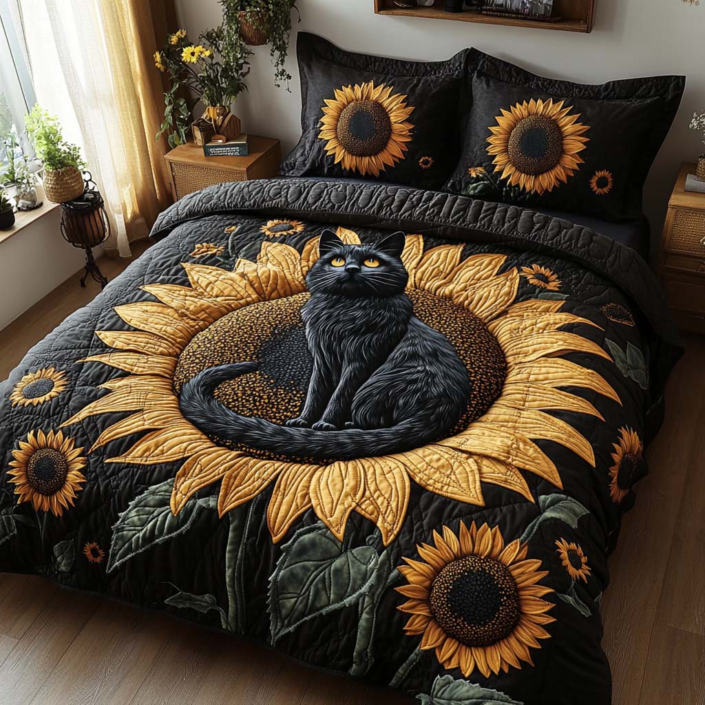 Noir Sun Quilted Bedding Set Personalized Bedding Set Gift for Couples