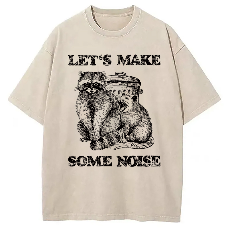 Noisy Raccoons And Possums Washed T-Shirt Minimal Retro Graphic Clothing Gifts For Sister