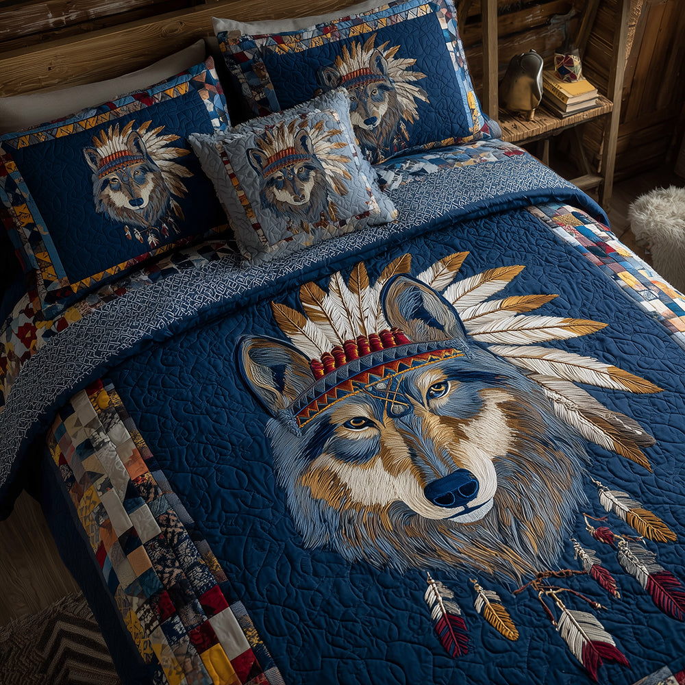 Nomad Soul Wolf Quilted Bedding Set Cute Room Decor Great Wolf Lover Gifts