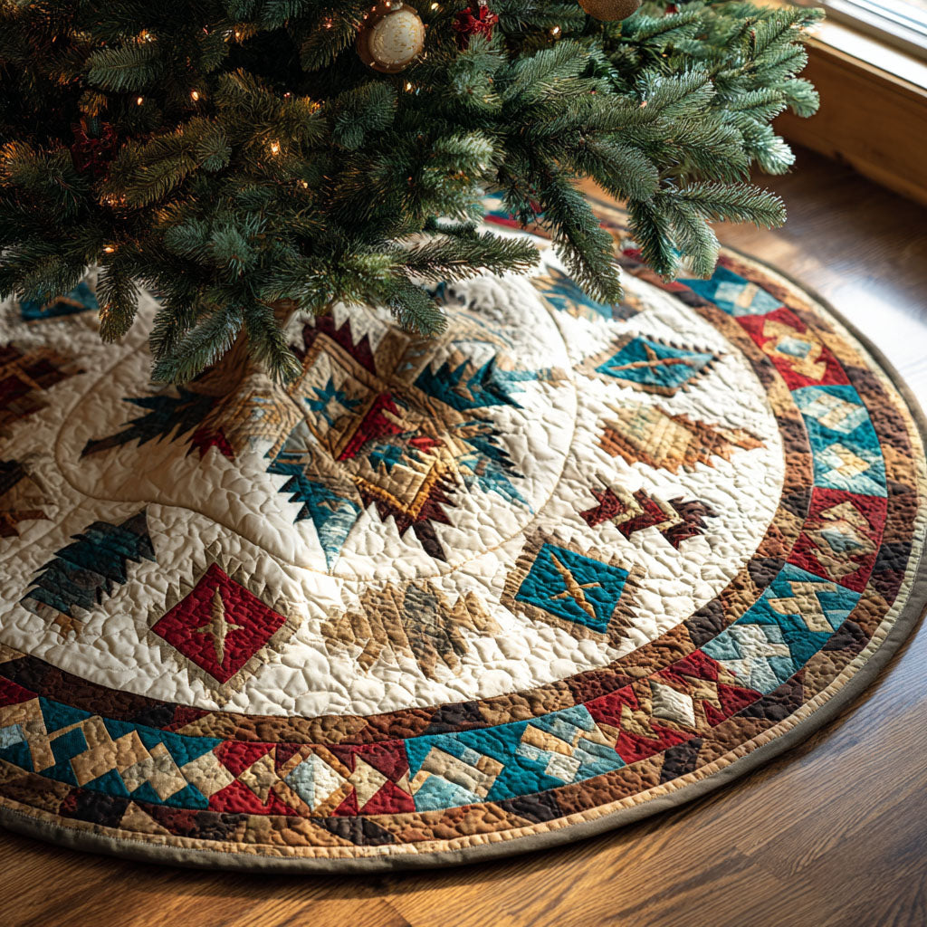 Nomad Sun Christmas Quilted Tree Skirt Unique Quilted Tree Skirt Gift for Loved Ones