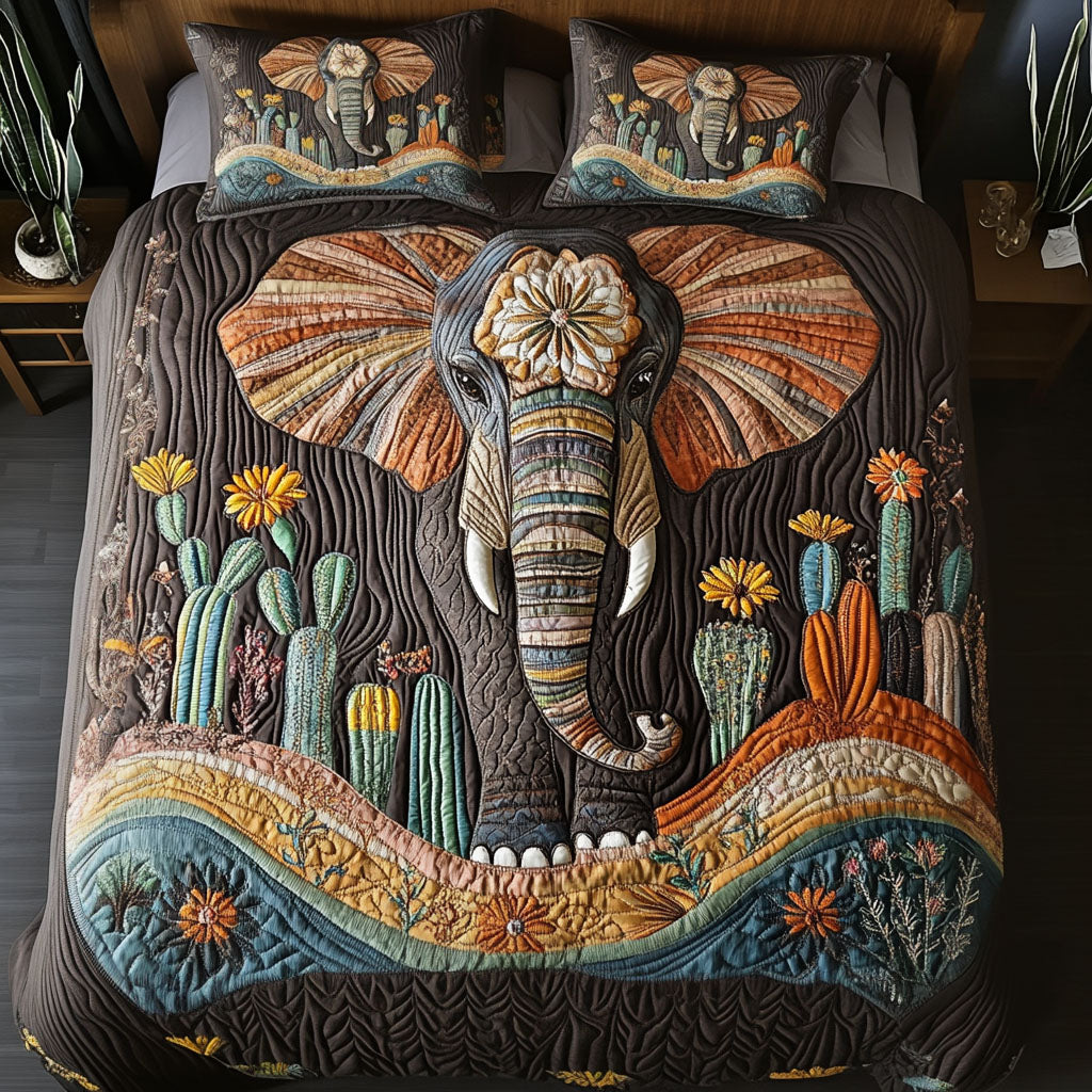 Nomadic Elephant Quilted Bedding Set Aesthetic Room Decor Best Native American Gifts For Her