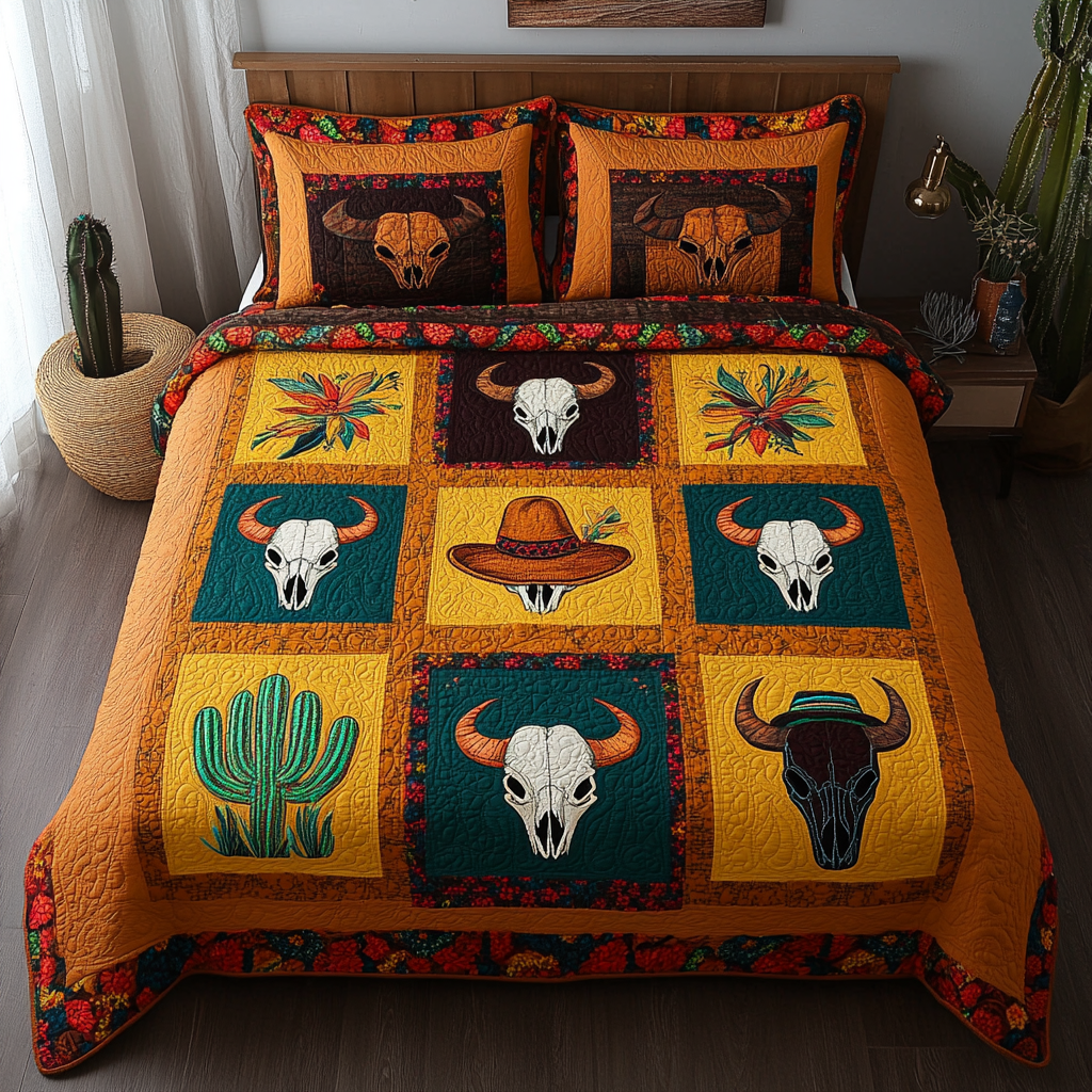 Nomadic Guardian Quilted Bedding Set Beautiful Printed Bedding Set for Home Aesthetics