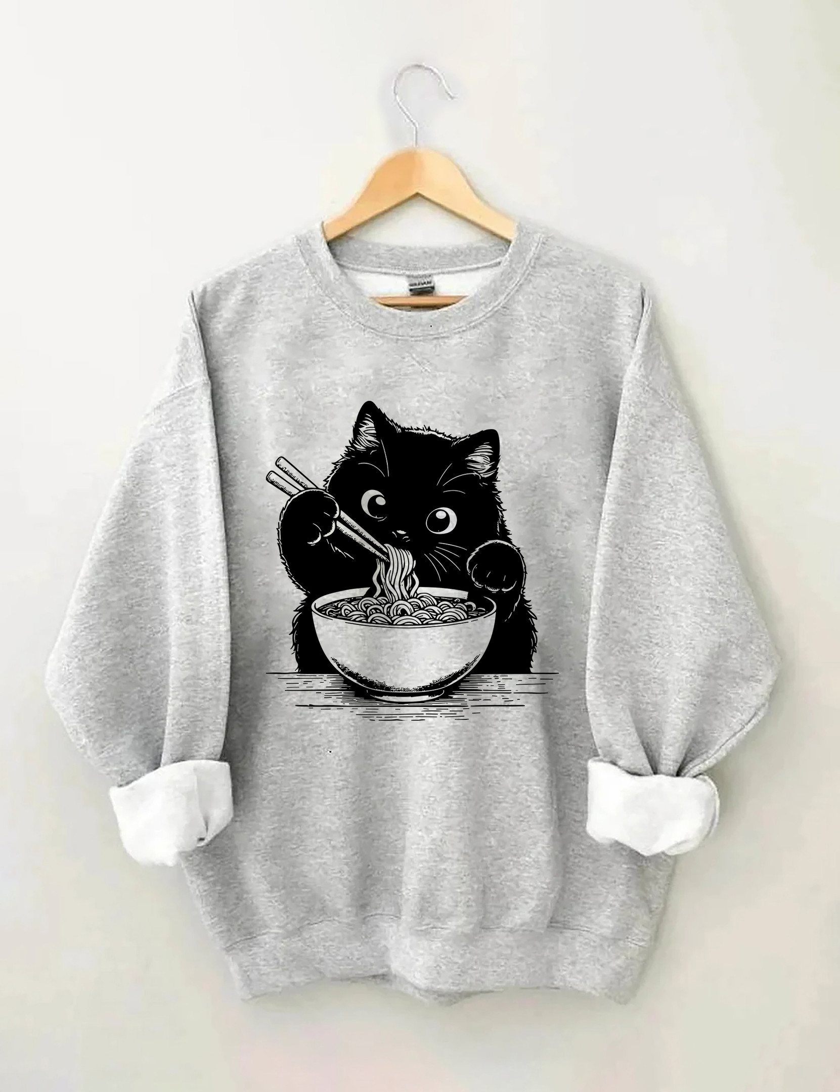 Noodle Cat Sweatshirt Animal Themed Funny Clothing Best Presents For Cat Owners