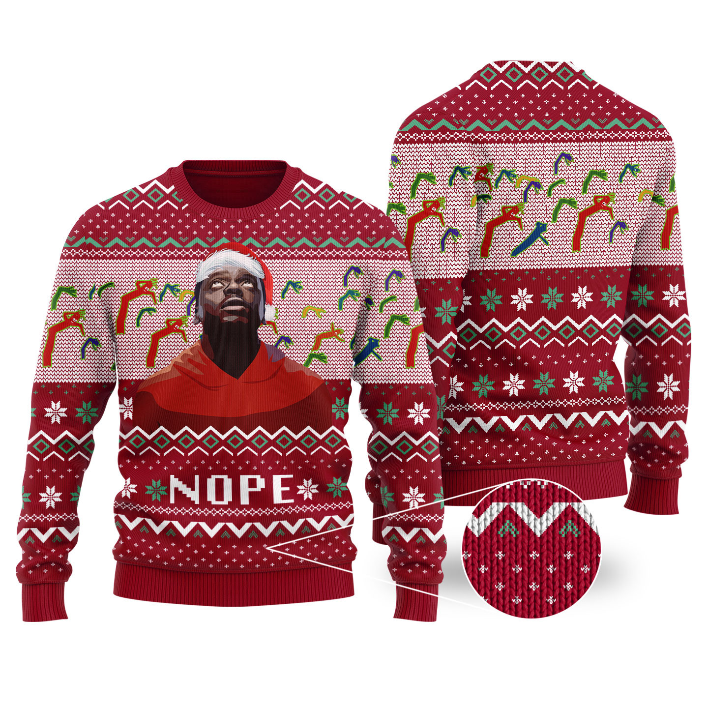 Nope Ugly Christmas Sweater Cardinal Red Cozy Christmas Sweater for Holiday Season