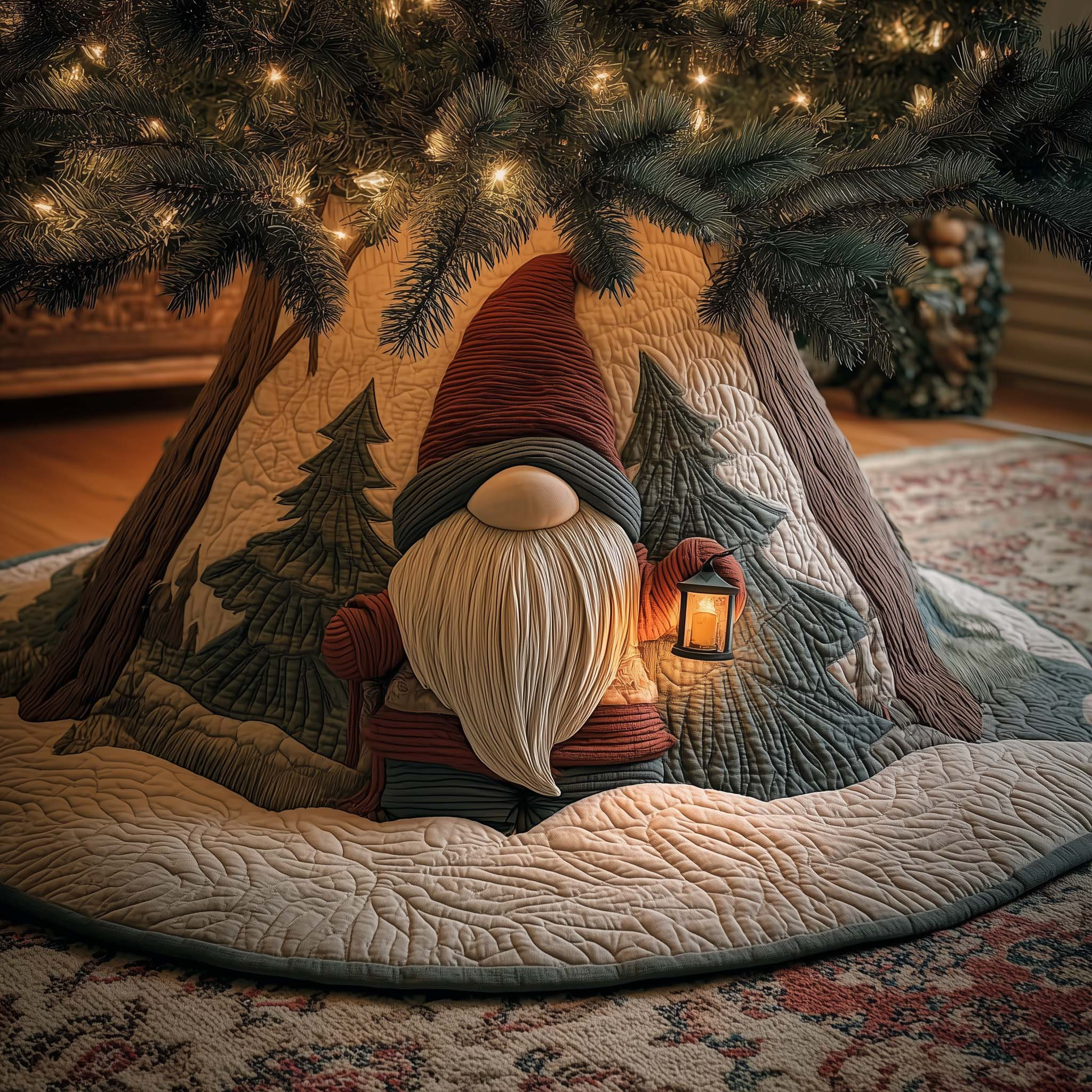 Nordic Gnome Quilted Tree Skirt Mythology Themed Holiday Home Decor Xmas Gift Ideas