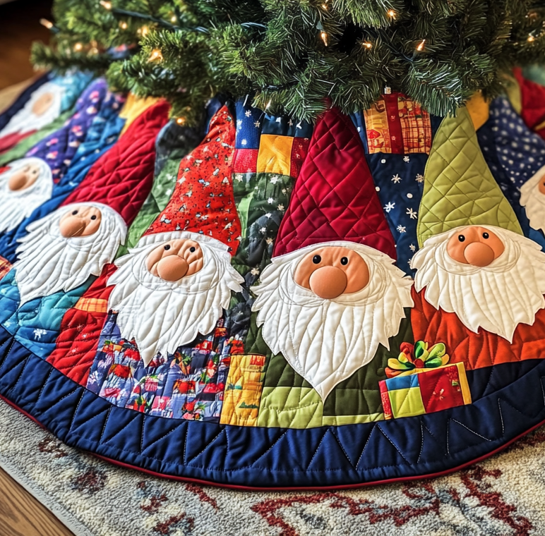 Nordic Gnomes Quilted Christmas Tree Skirt Magical Christmas Tree Skirt to Impress Guests