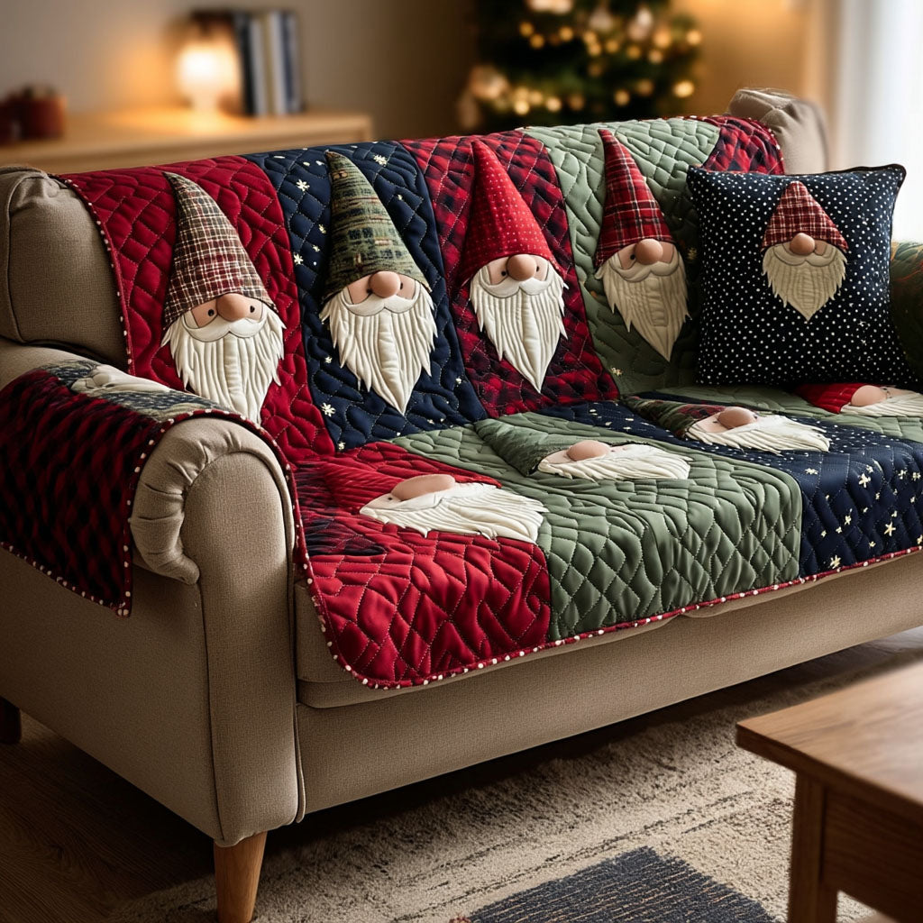 Nordic Gnomes Quilted Sofa Cover Christmas Family Room Decor Best Family Gifts