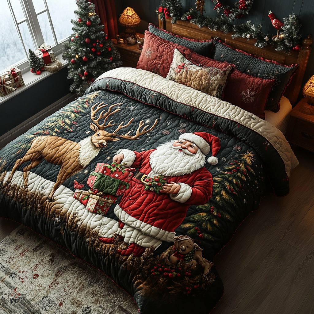 Nordic Reindeer Quilted Bedding Set King Comforter Sets Christmas Presents For Grandma