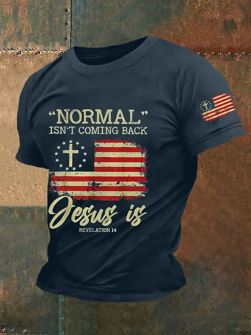 Normal Isnt Coming Back But Jesus Is T-Shirt Revelation 14 Christian Faith Apparel Gift For Believers