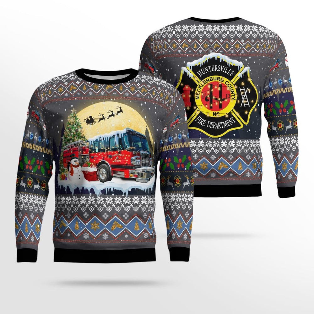 North Carolina Huntersville Fire Department Christmas AOP Ugly Sweater Christmas Unisex Sweaters Gift For Christmas