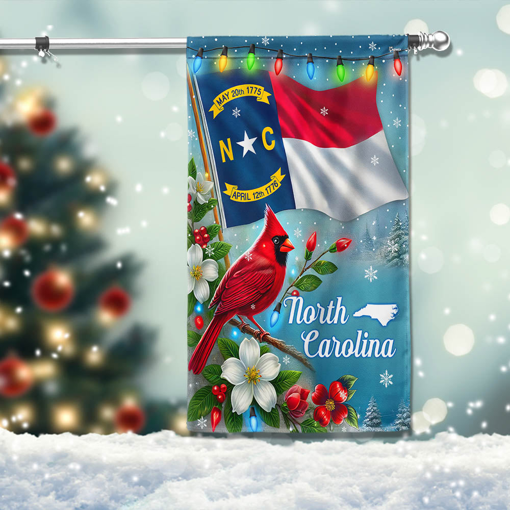 North Carolina State Christmas Cardinal And Dogwood Flower Flag