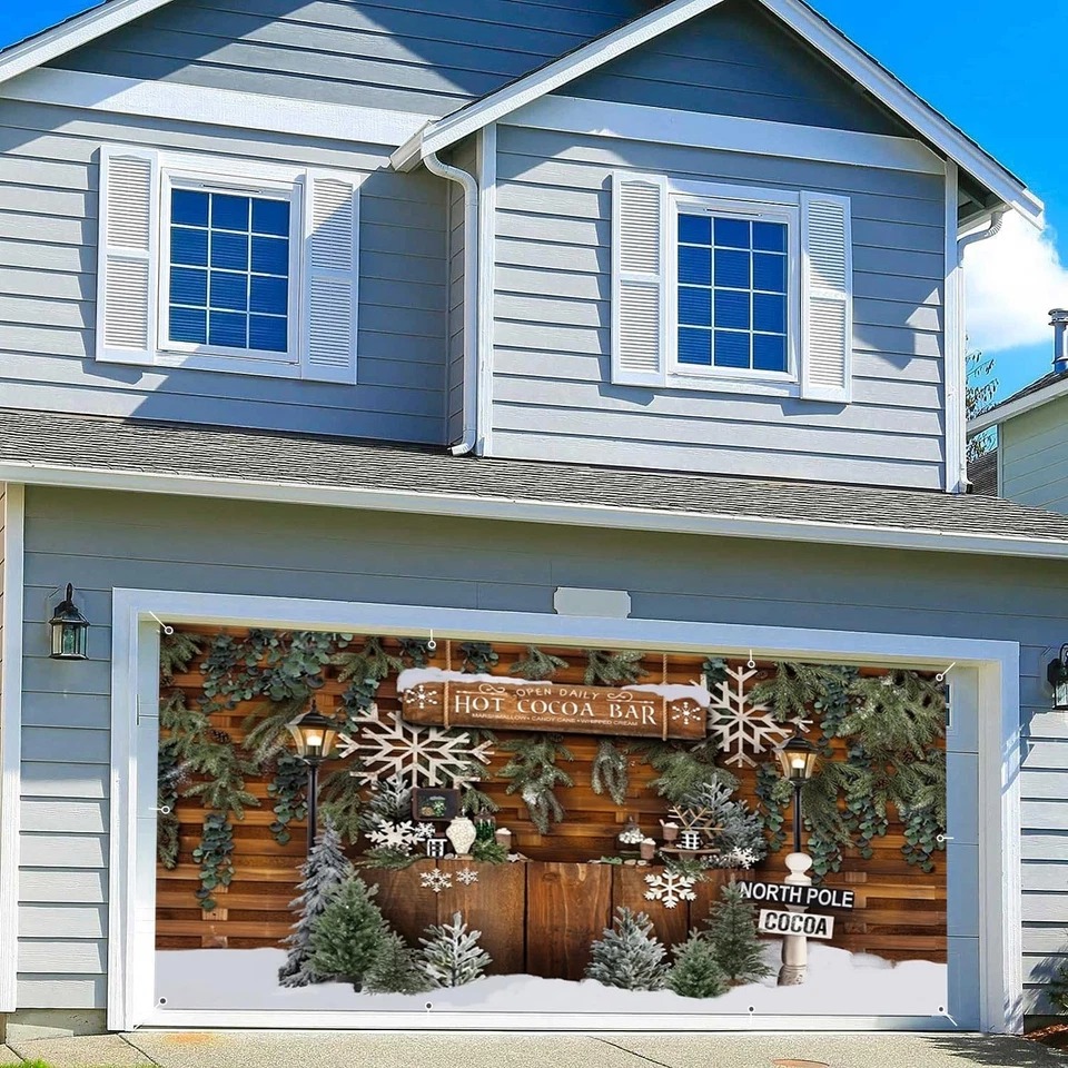 North Pole Cocoa Christmas Garage Door Cover Xmas Outside Decor Gifts For Cocoa Lovers