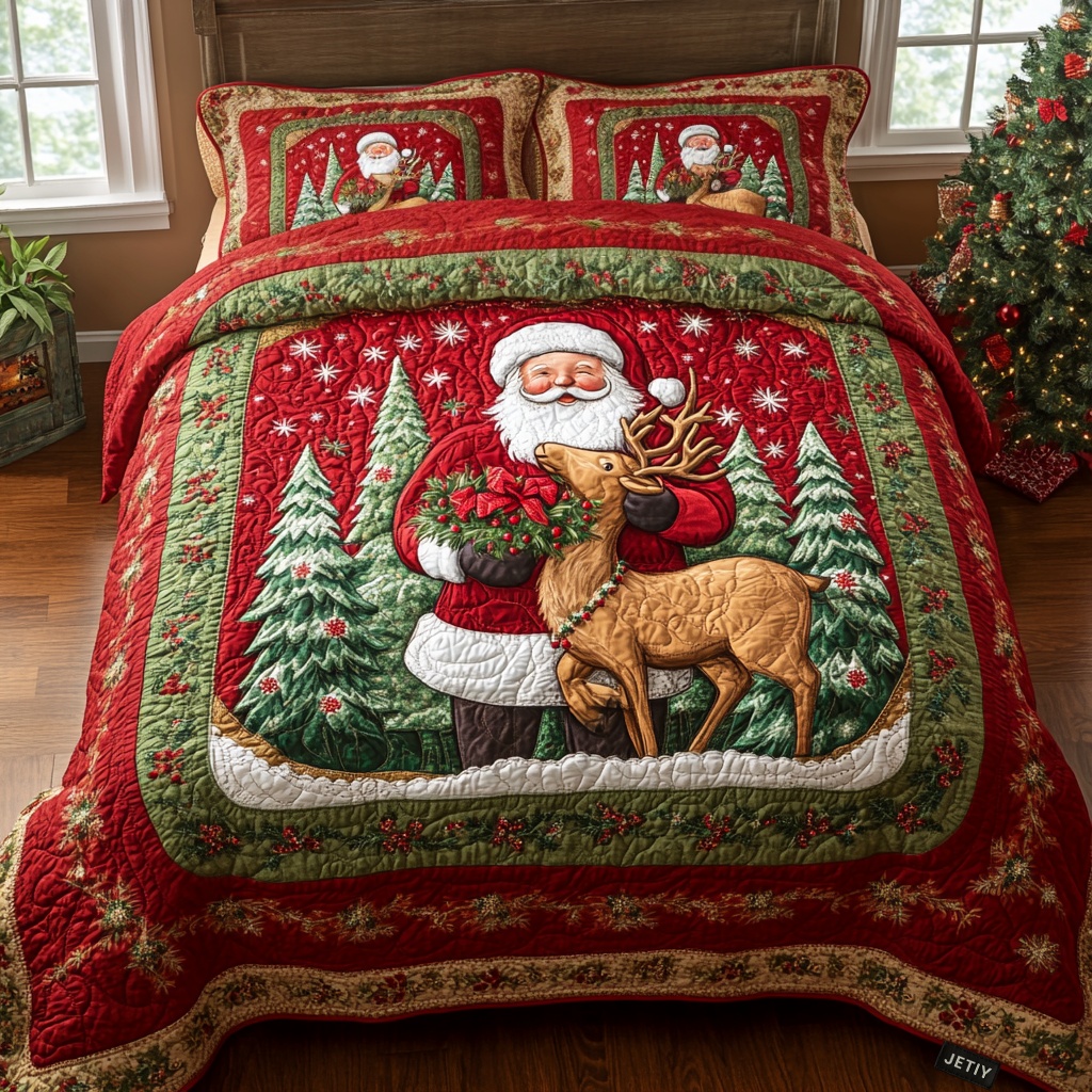 North Pole Express Quilted Bedding Set Christmas Holiday Bedroom Decor Festive Gift Ideas