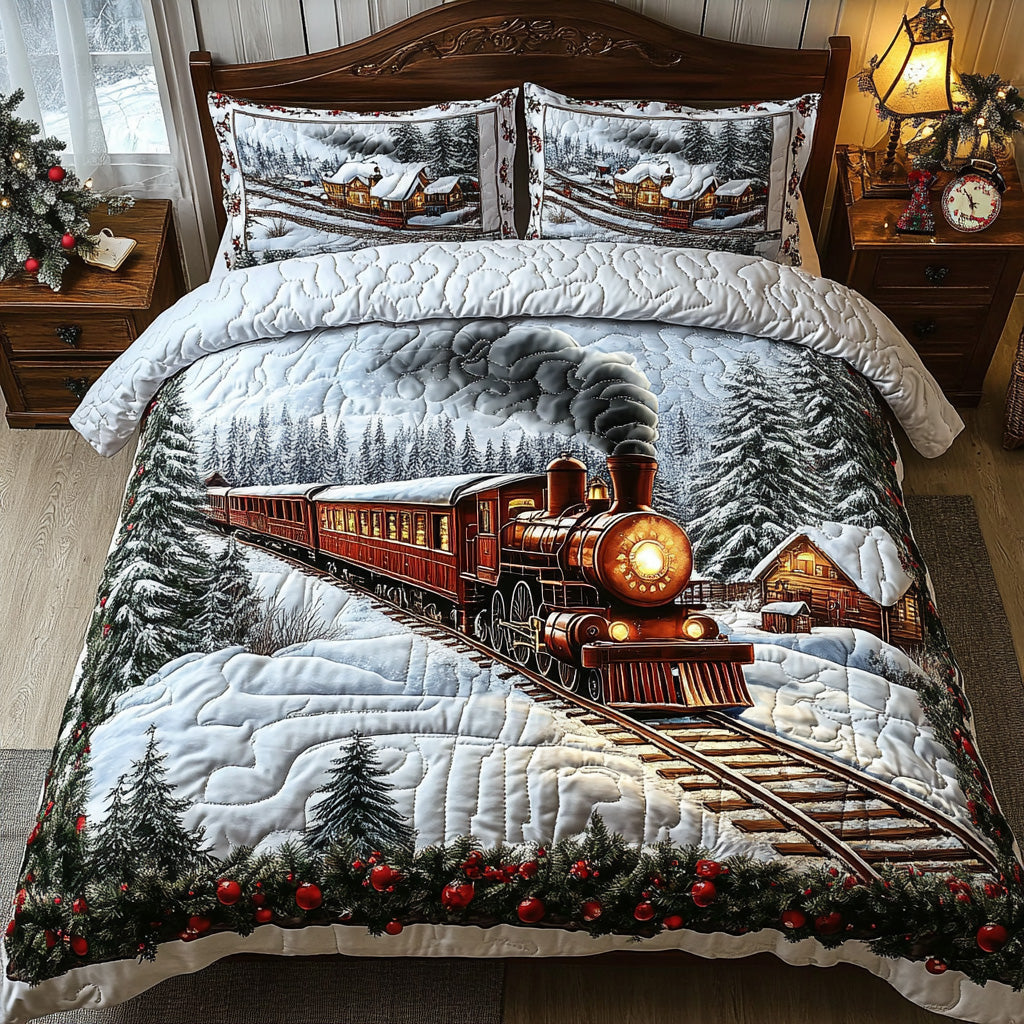 North Pole Line Quilted Bedding Set Best Bedding Gift for Holiday Season 2025
