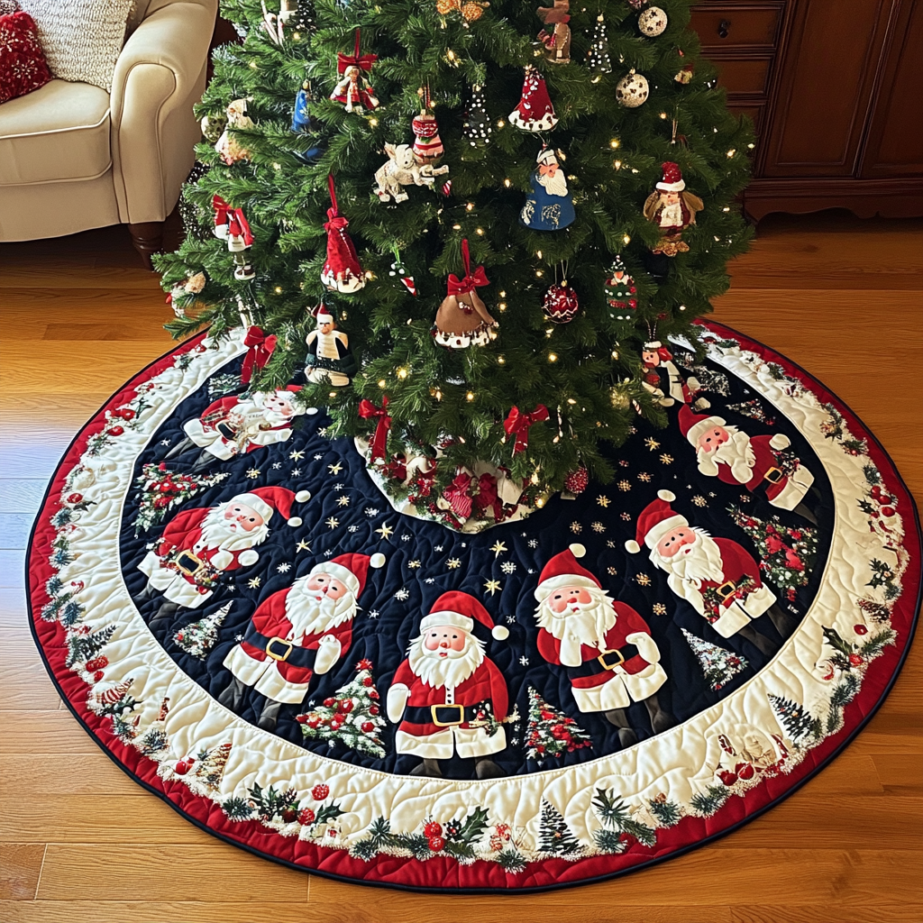 North Pole Magic Christmas Quilted Tree Skirt Xmas Tree Base Cover Unique Christmas Gifts For Family