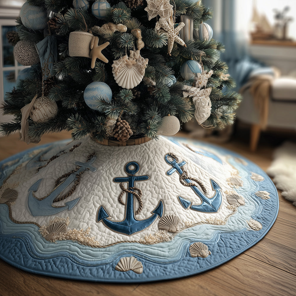 North Pole Port Christmas Quilted Tree Skirt Xmas Tree Decor Anchor Gift Ideas