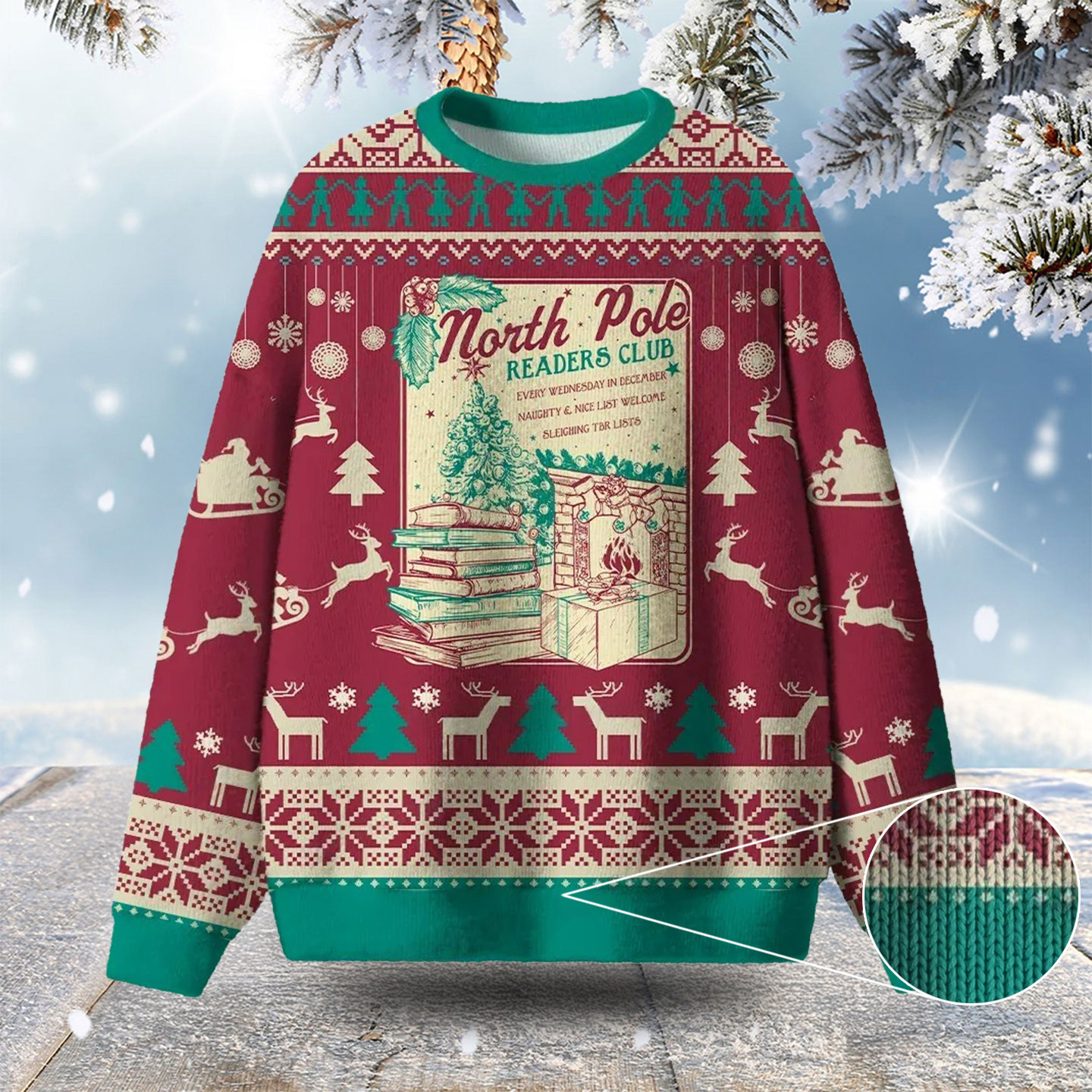 North Pole Readers Club Ugly Christmas Sweater Holiday Clothing Best Xmas Gifts