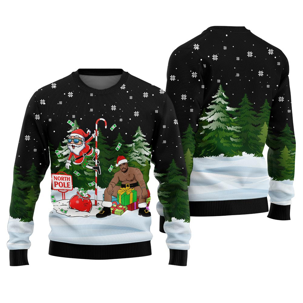 North Pole Santa With Barry Wood Ugly Christmas Sweater Stylish Winter Sweatshirt for Everyday Wear