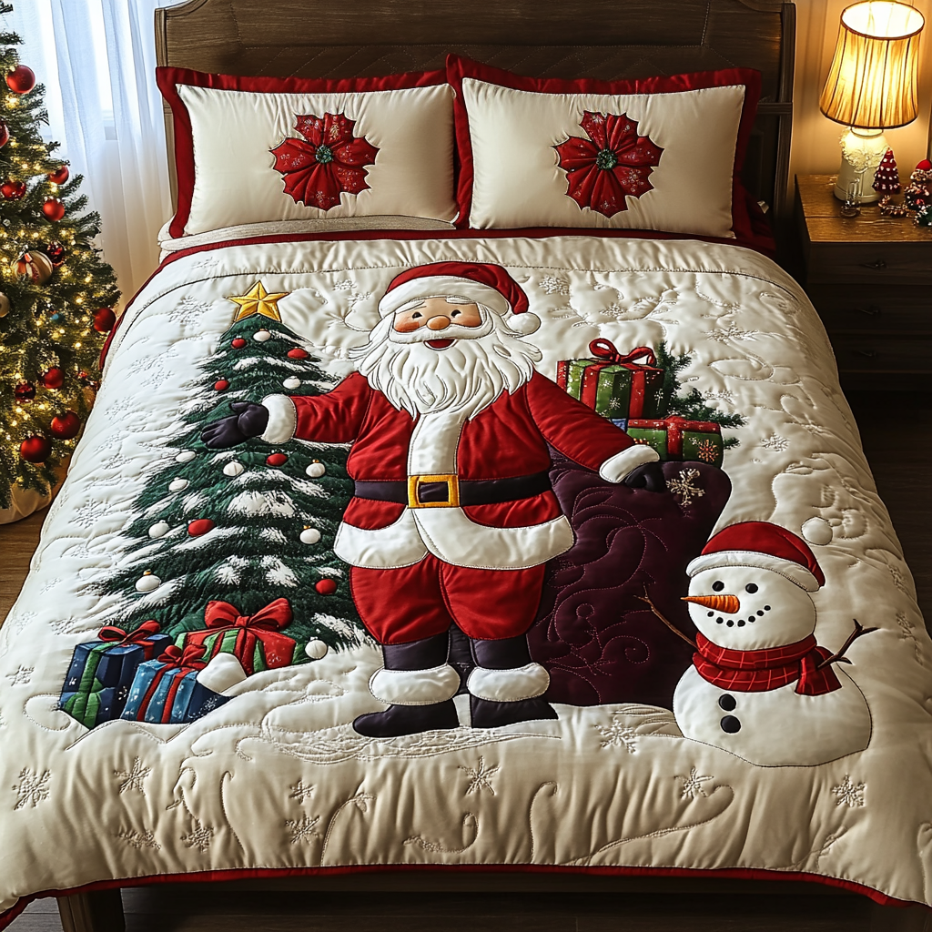 North Pole Spirit Quilted Bedding Set King Size Quilt Sets Gift For Parents Christmas