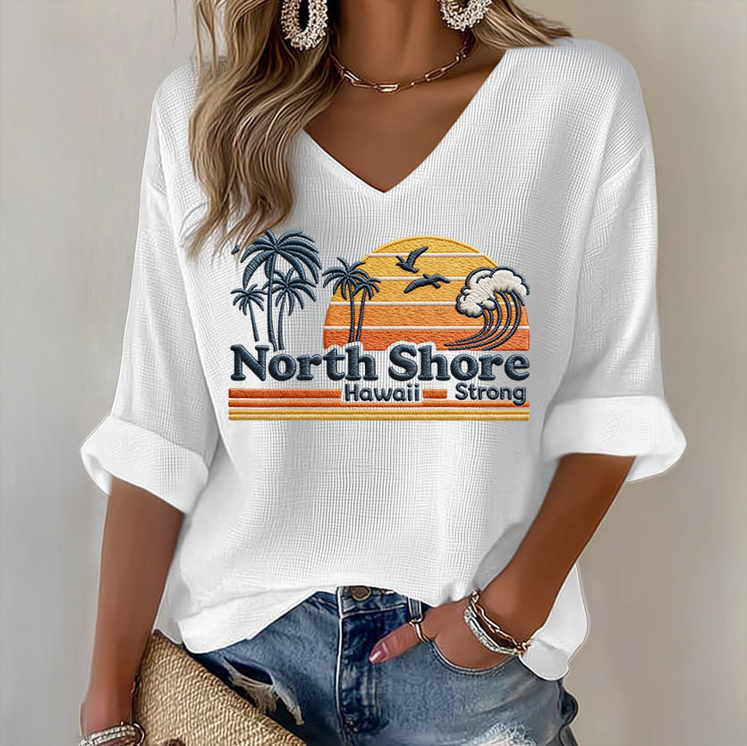 North Shore Hawaii Strong V-Neck Long Sleeve Shirt Galathreads Apparel Present For Mother