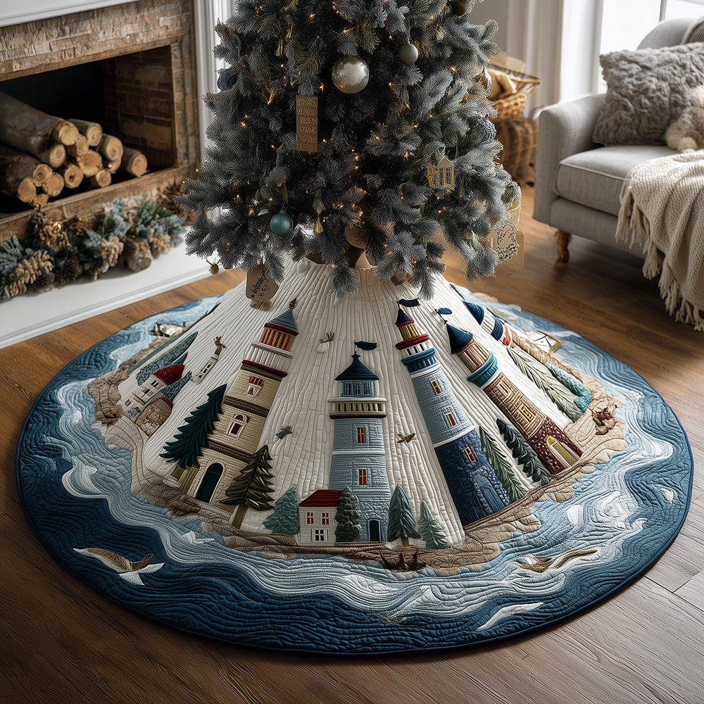 North Shore Lighthouse Christmas Quilted Tree Skirt Xmas Decorations Gifts For Lighthouse Lovers